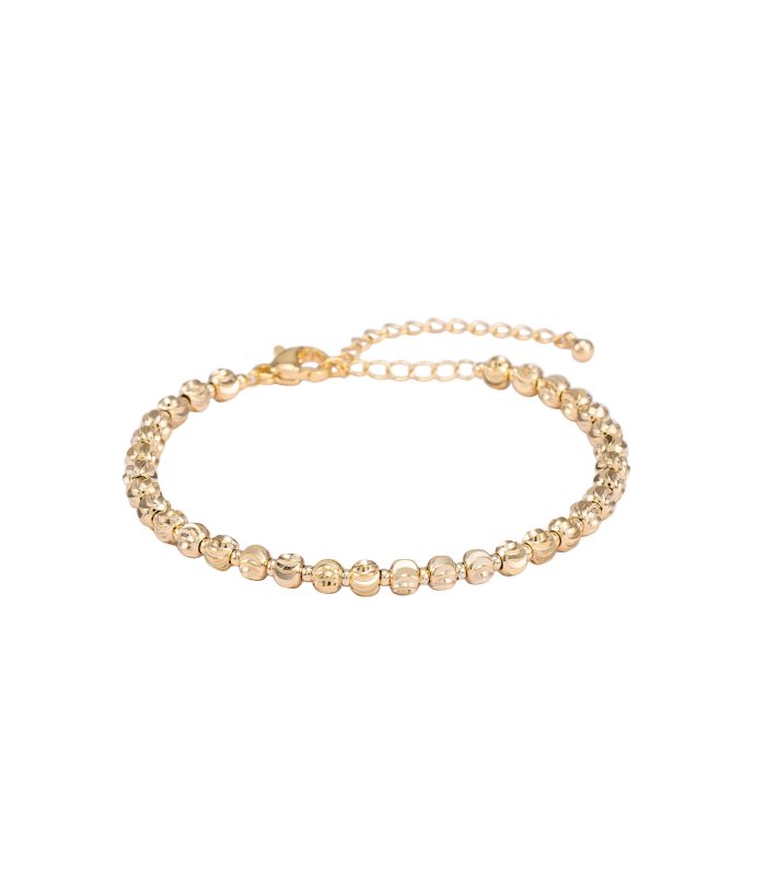 Premium Brass Laser-Cut Metallic Beads Bracelet for Women - Adjustable Gold Tone Minimalist Matar Mala Charm Bracelet Elegant Daily Wear Jewelry