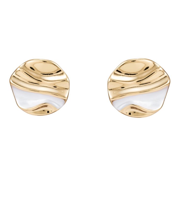 Queralt Abstract Wavy Ripple Stud Earrings - Premium Stainless Steel Gold Tone Waterproof White Enamel Plating Statement Earrings for Women
