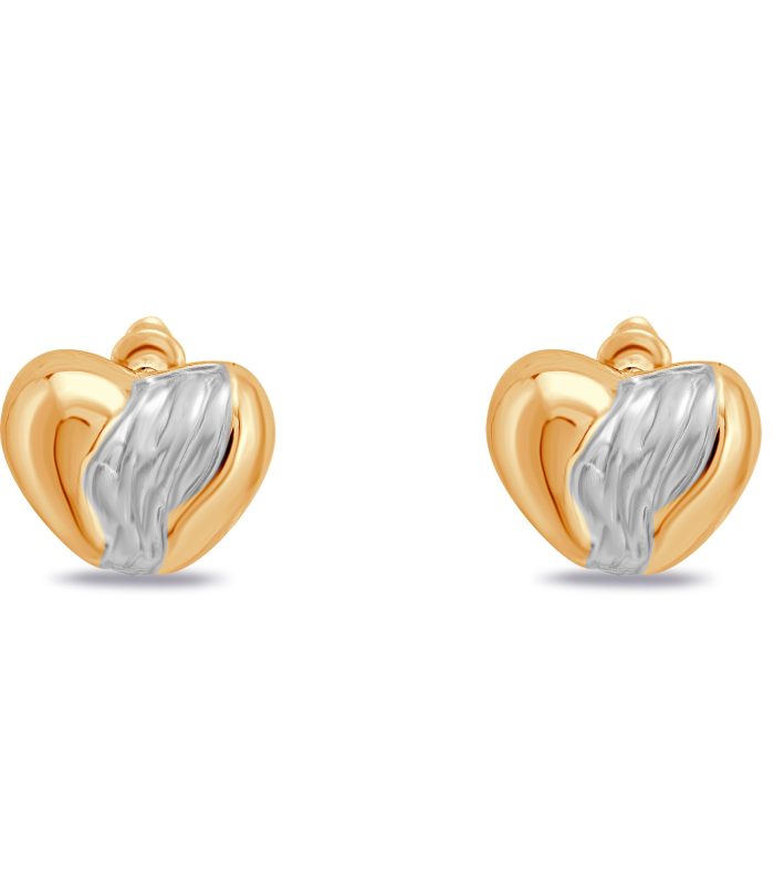Amour Dual-Tone Heart Stud Earrings - Premium Gold & Silver Tone Textured Fluid Ribbon Heart Statement Studs for Women