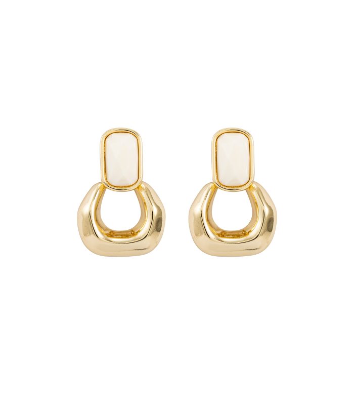 Premium Gold Tone Geometric Drop Statement Earrings for Women - Elegant Minimalist Chunky Hollow Loop Dangle Earrings Modern Daily Office Wear Jewelry