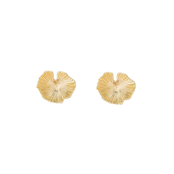 Gold Ginkgo Leaf Textured Stud Earrings