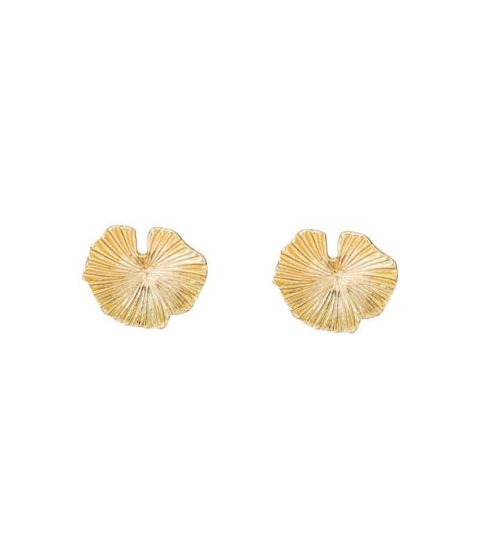 Gold Ginkgo Leaf Textured Stud Earrings