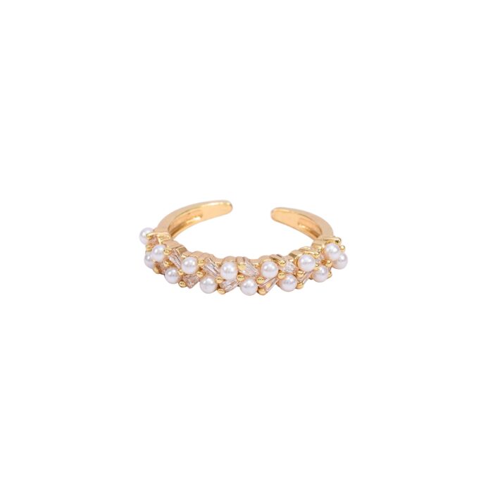 Queralt Gold Pearl & Crystal Baguette Adjustable Ring