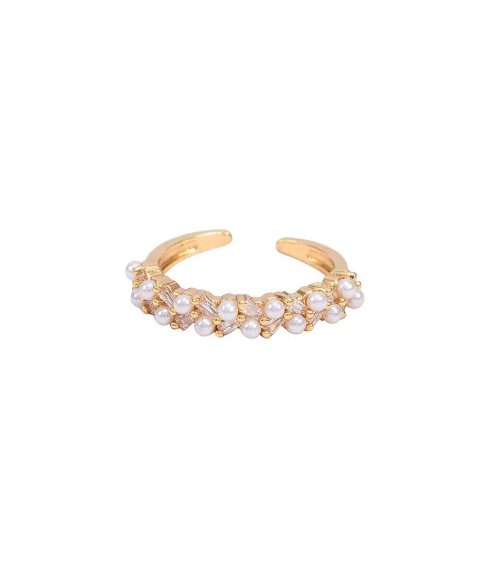 Queralt Gold Pearl & Crystal Baguette Adjustable Ring