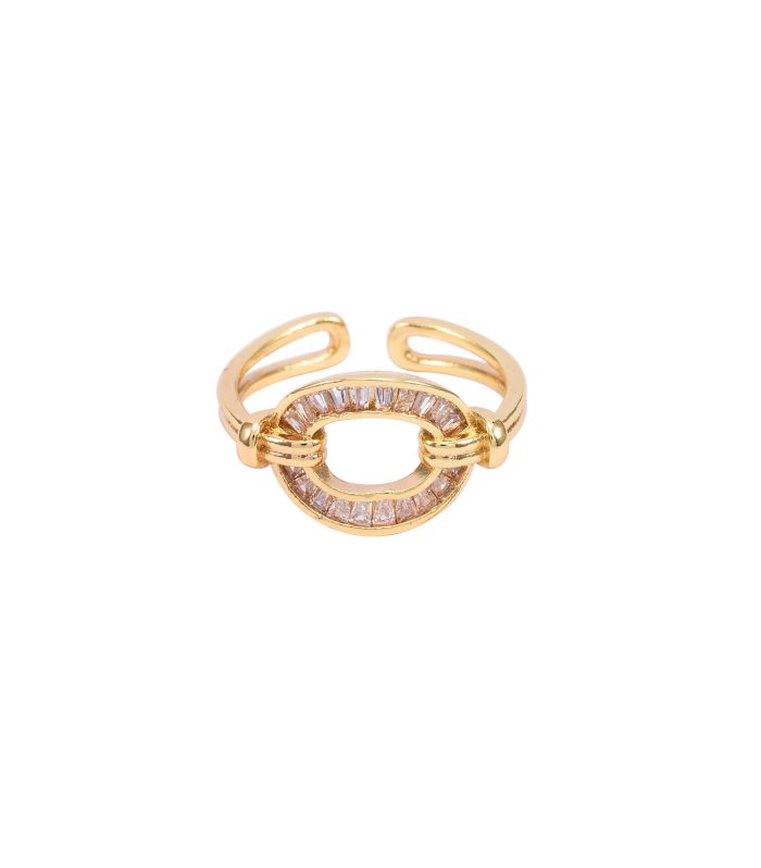 Gold Open Oval Baguette Crystal Adjustable Ring