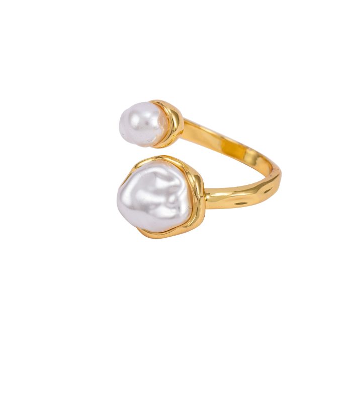 Gold Dual Baroque Pearl Bypass Adjustable Ring