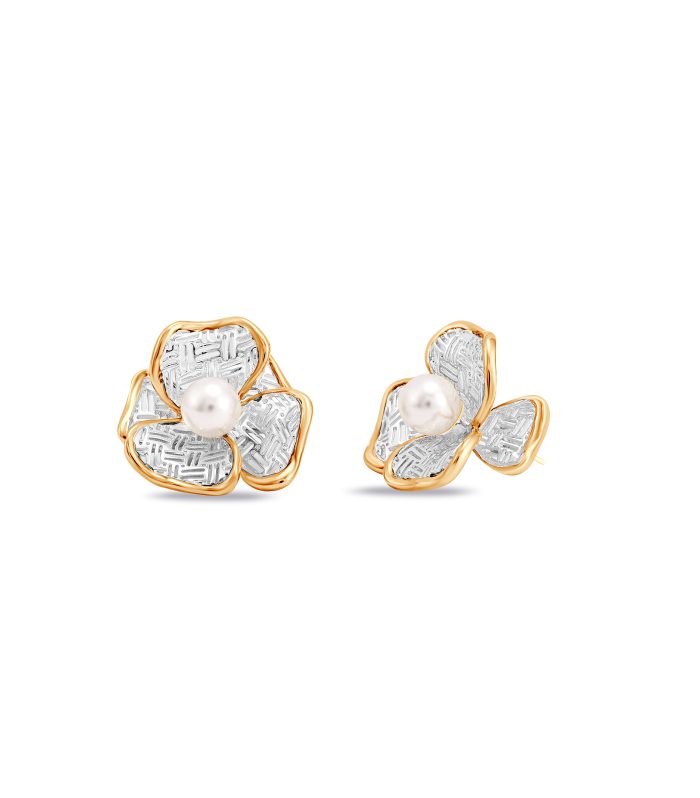 Two-Tone Pearl Centre Floral Stud Earrings