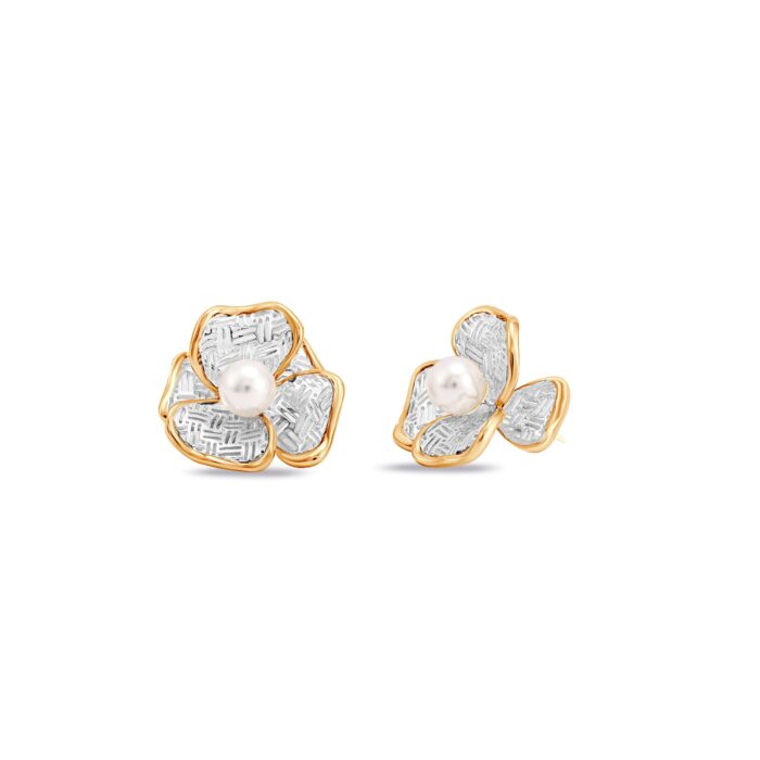 Two-Tone Pearl Centre Floral Stud Earrings