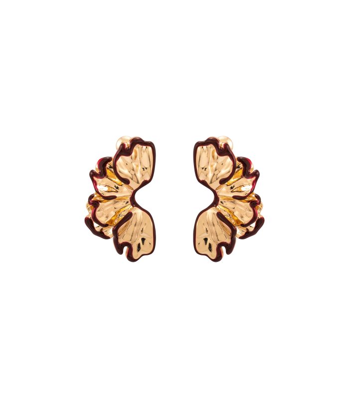 Gold & Burgundy Enamel Petal Stud Earrings