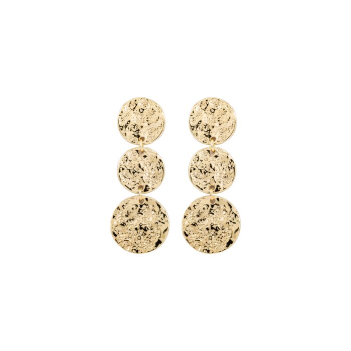 Gold Triple Disc Drop Earrings with Hammered Texture