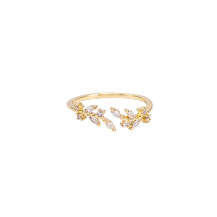 Gold Crystal Leaf Vine Adjustable Ring for Women