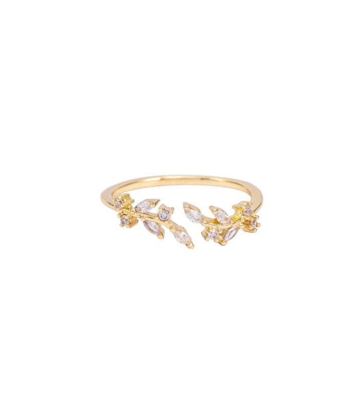 Gold Crystal Leaf Vine Adjustable Ring for Women