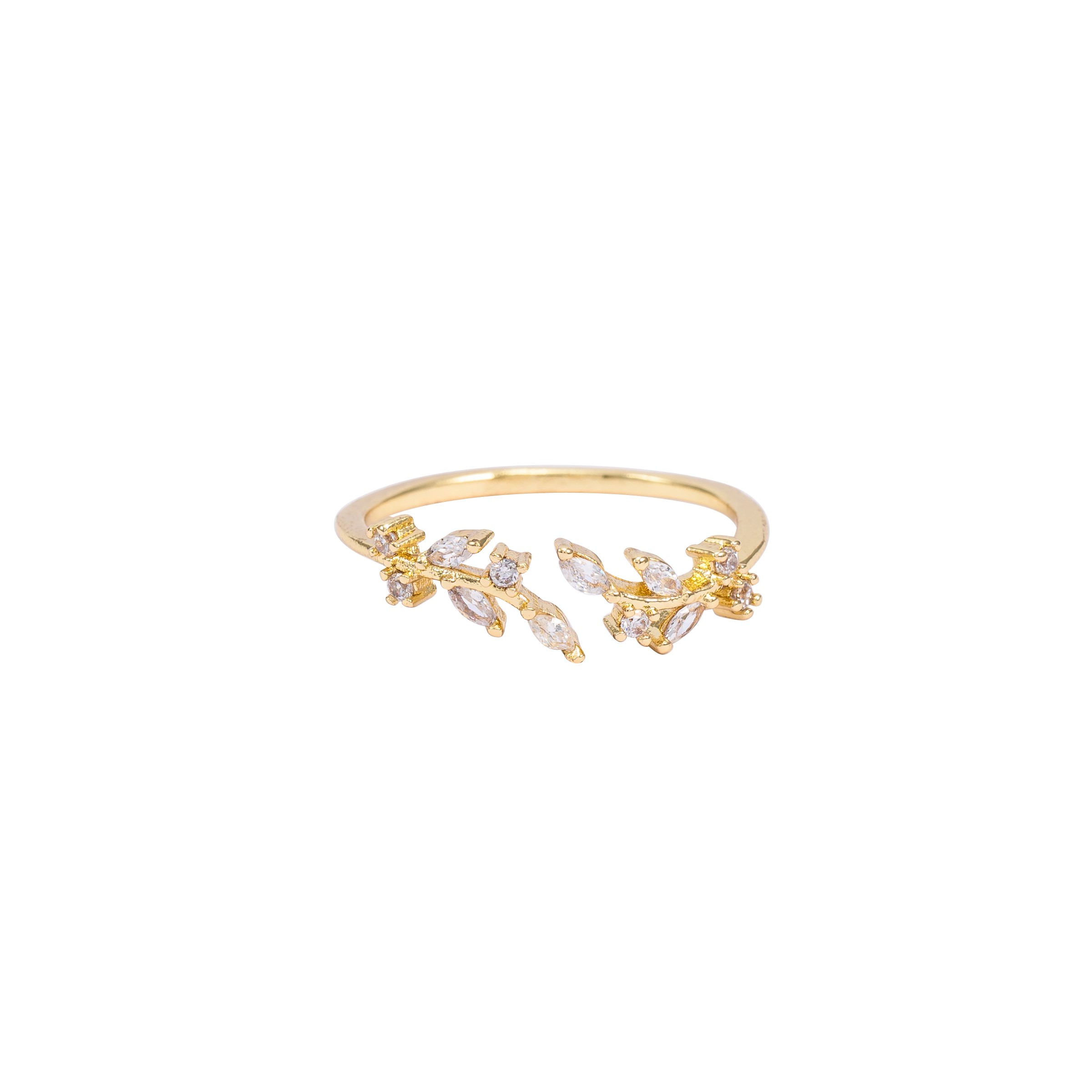 Gold Crystal Leaf Vine Adjustable Ring for Women