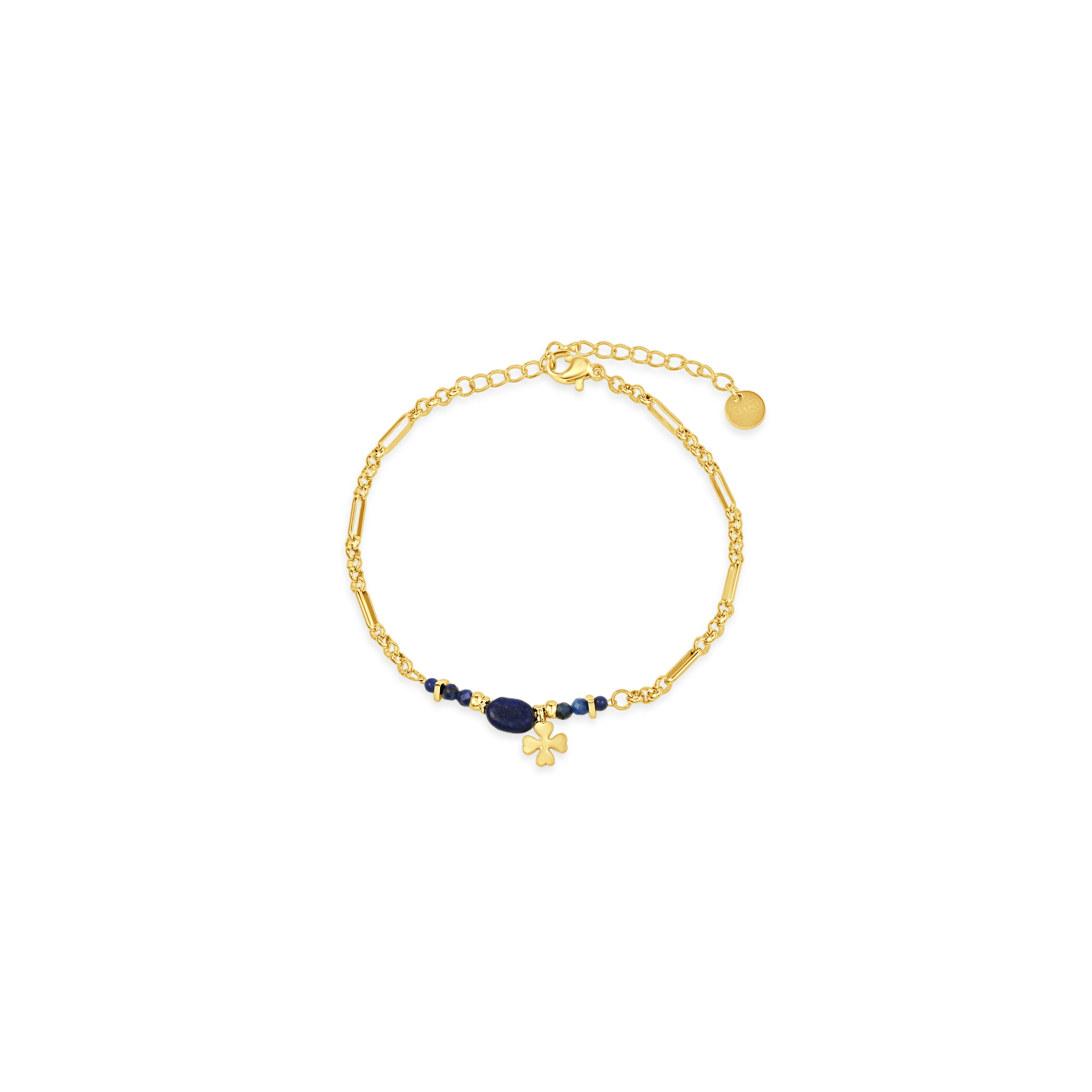 Gold Plated Blue Stone Clover Charm Bracelet