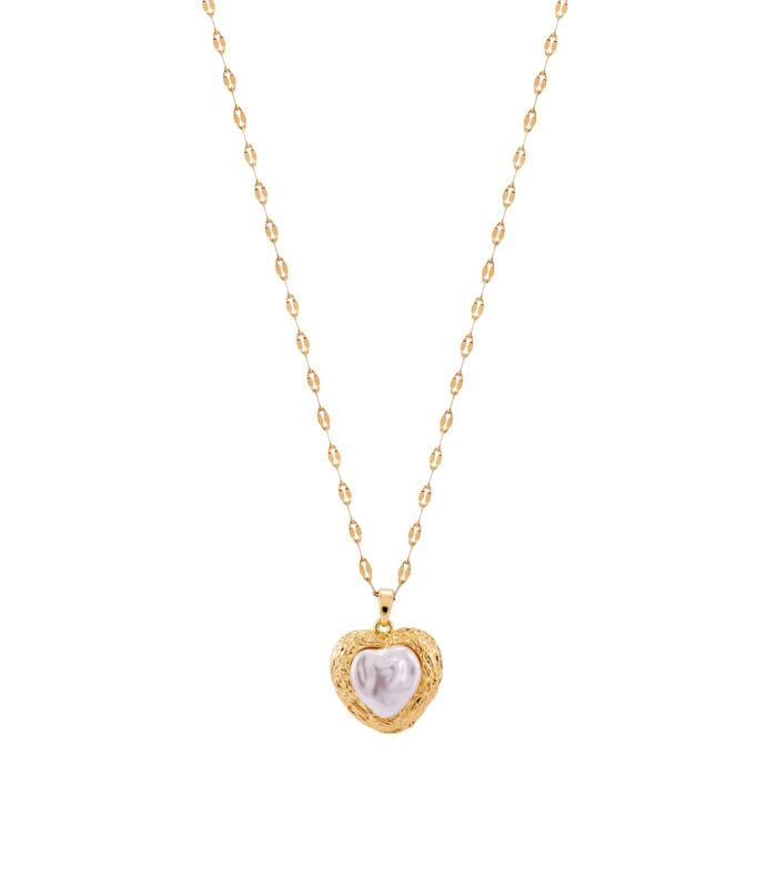 Gold Heart Pearl Pendant Necklace for Women with Chain