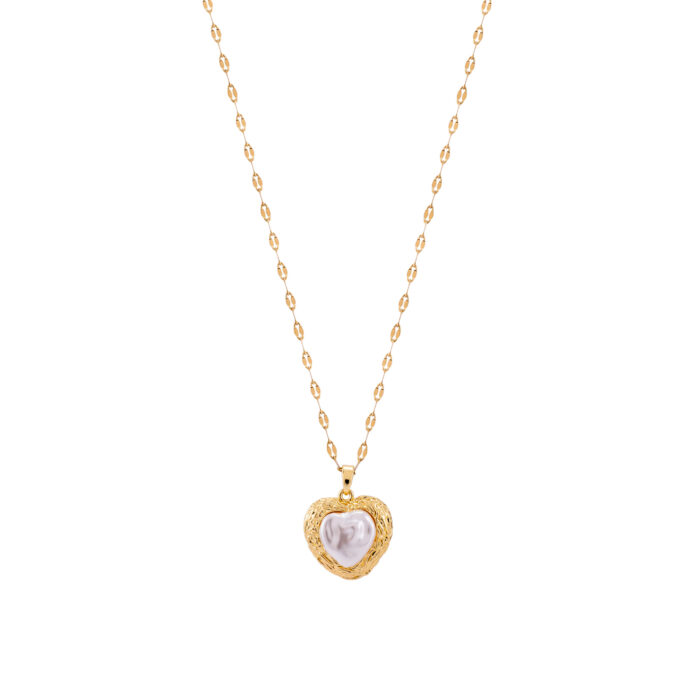 Gold Heart Pearl Pendant Necklace for Women with Chain