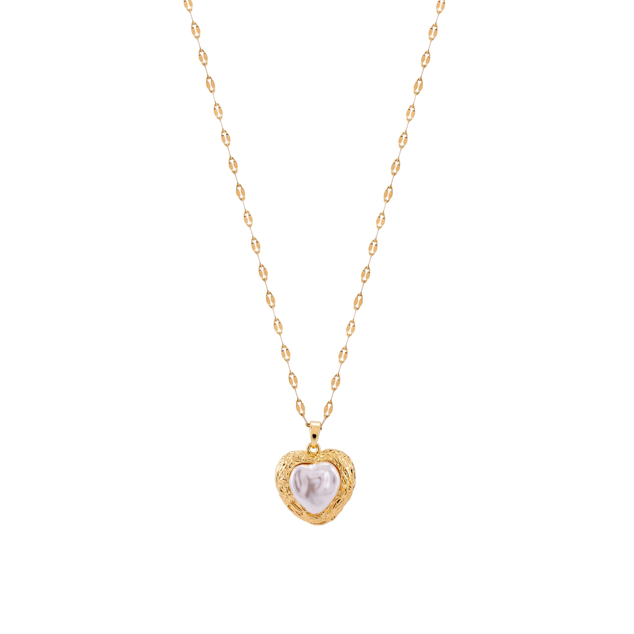 Gold Heart Pearl Pendant Necklace for Women with Chain