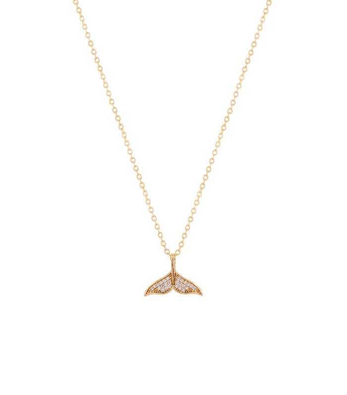 Gold Mermaid Tail Pendant Necklace for Women with Crystal Pave
