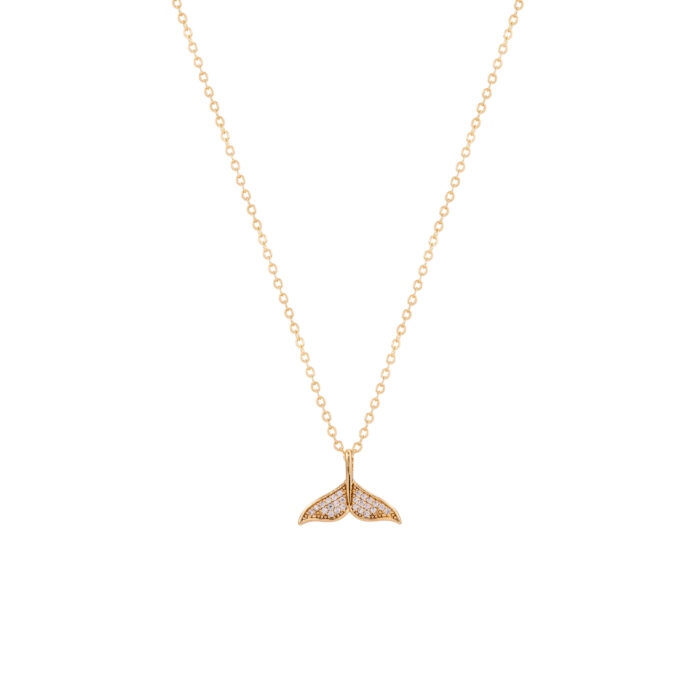 Gold Mermaid Tail Pendant Necklace for Women with Crystal Pave