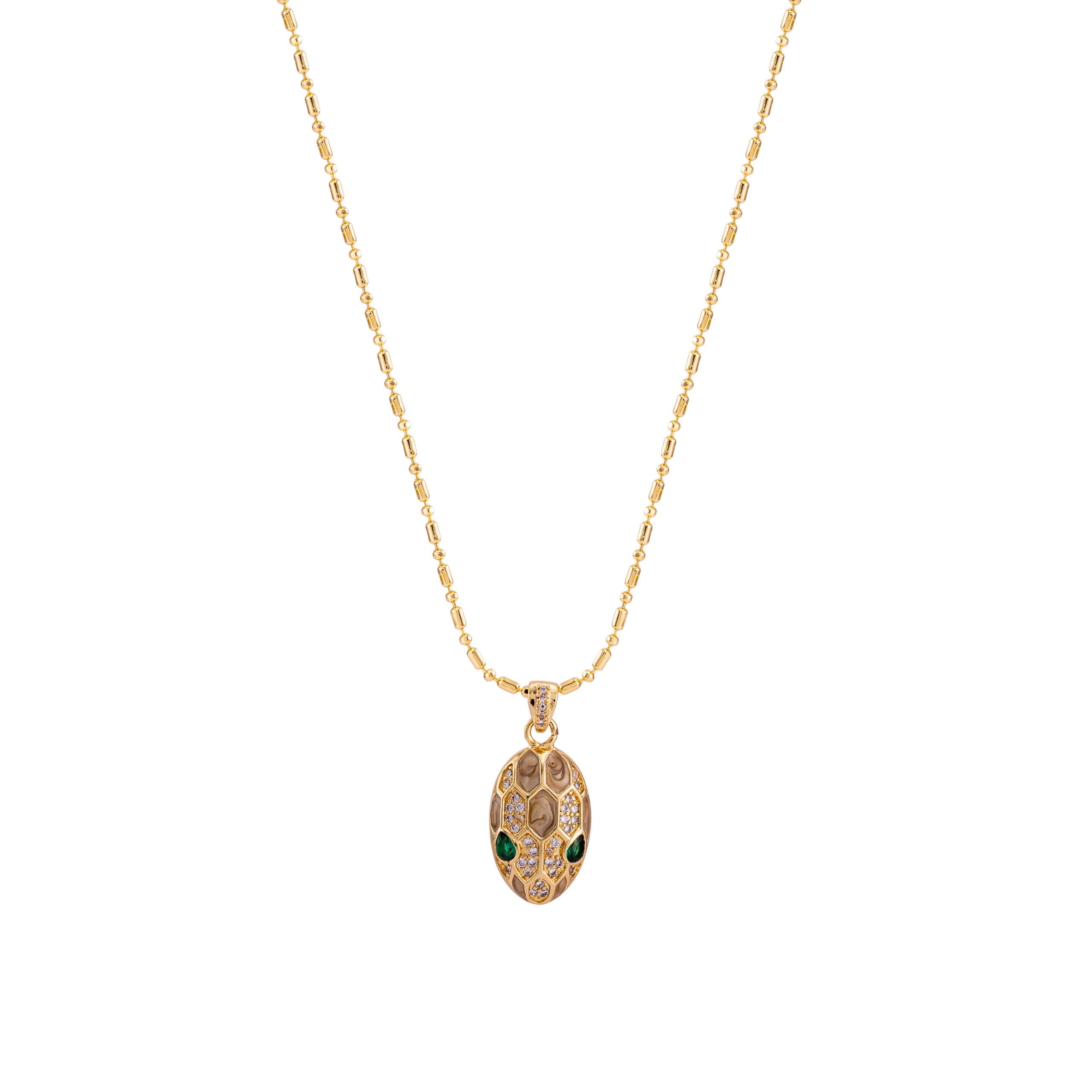 Gold Snake Head Pendant Necklace for Women with Enamel & Crystal