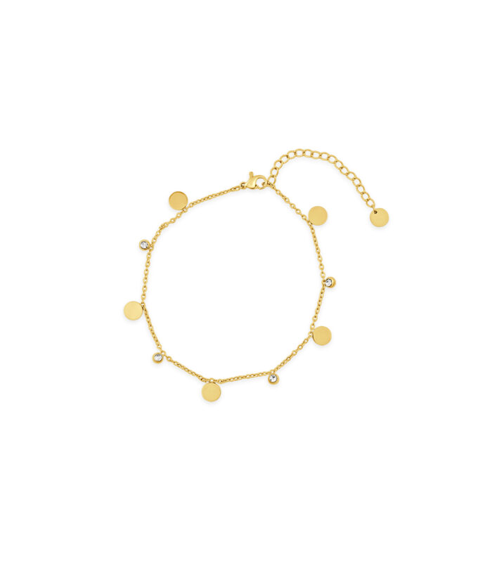 Gold Plated AD Stone Coin Charm Anklet