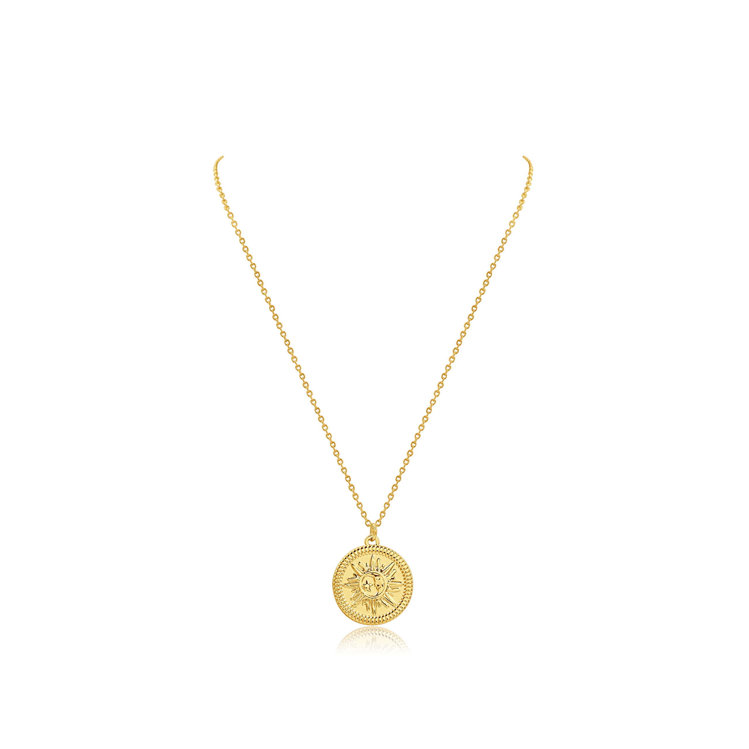 Gold Plated Sun & Moon Coin Pendant Necklace