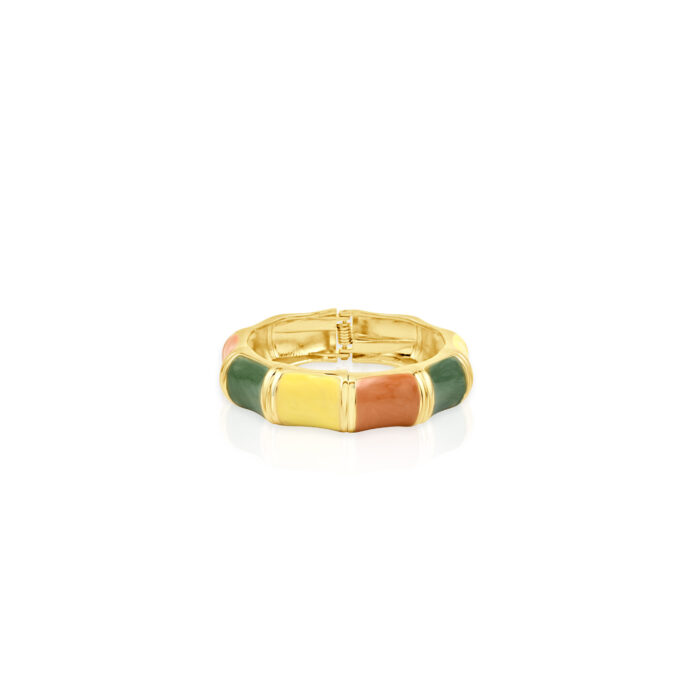 Multicolor Enamel Gold Plated Hinged Bangle Bracelet