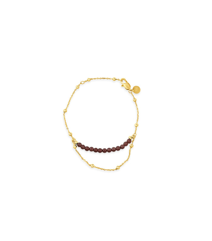 Gold Plated Double Layer Brown Bead Bracelet