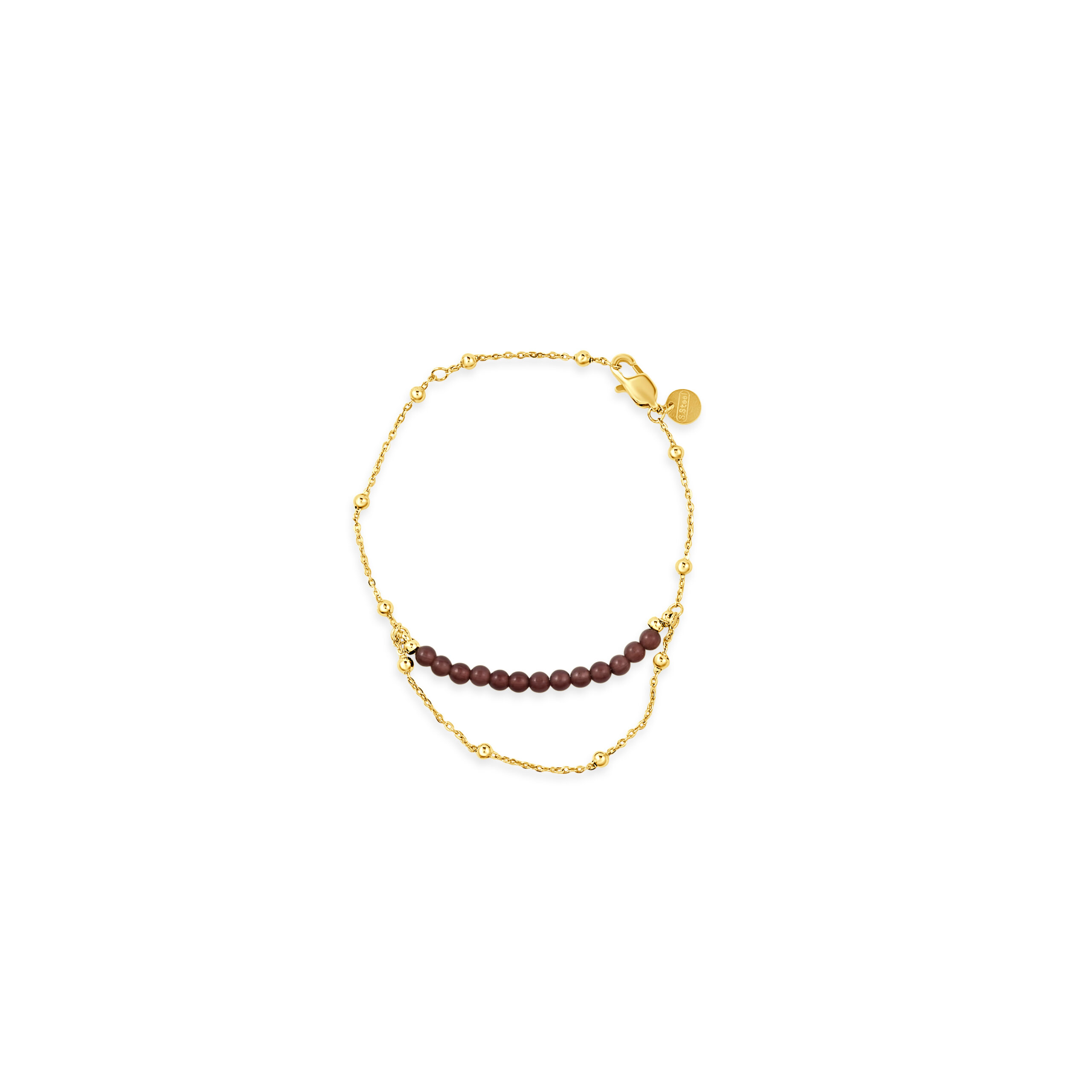 Gold Plated Double Layer Brown Bead Bracelet