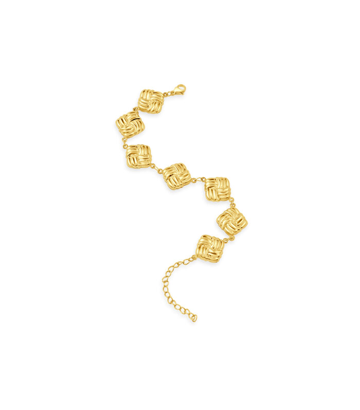 Gold Plated Textured Woven Knot Link Bracelet
