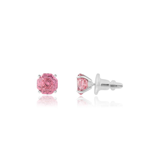 Pink Diamond Stud Earrings rose cut octagon with 925 silver post front and side view